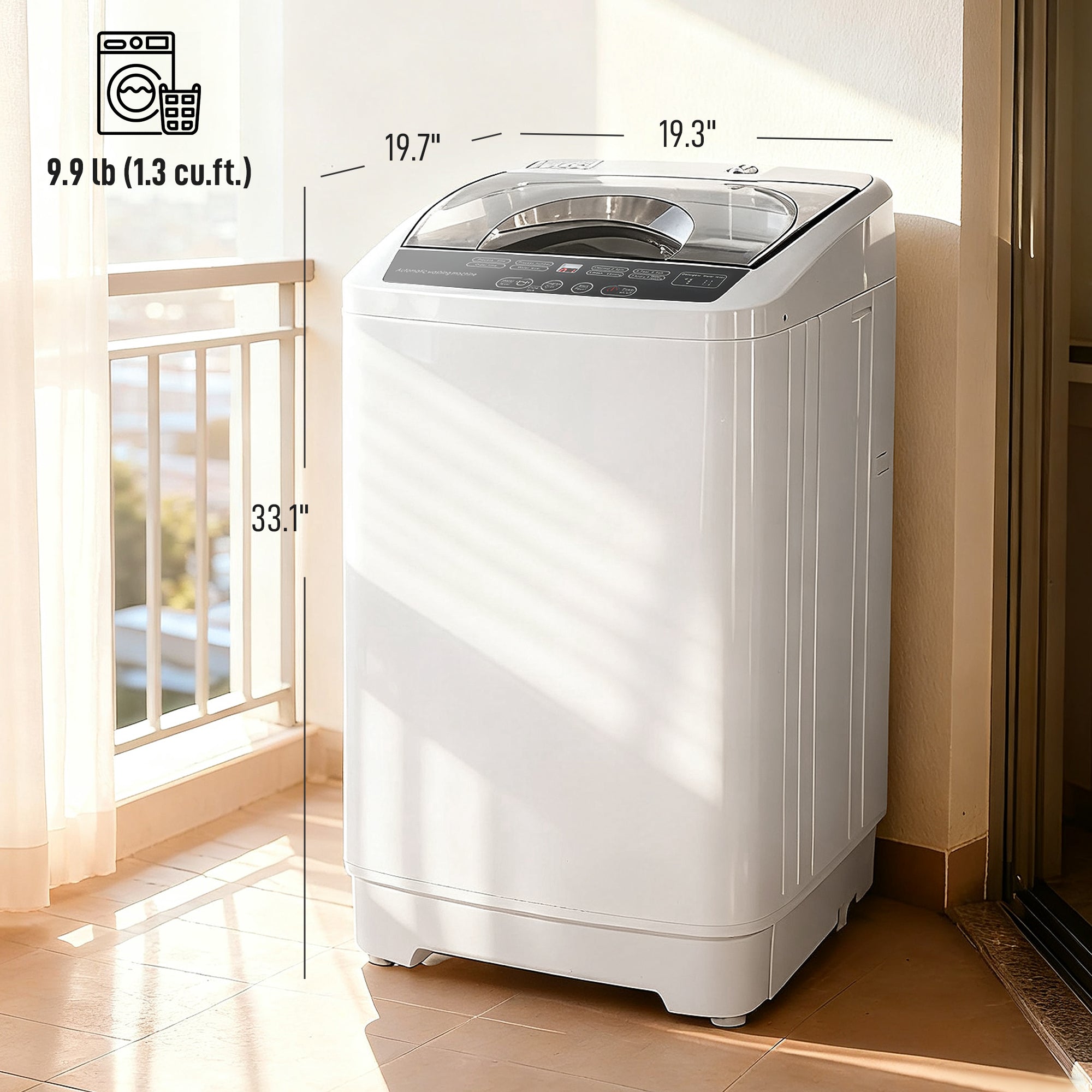 Compact Washer, Portable Washing Machine, Full Automatic Washer with 8 Programs and 6 Water Levels, White