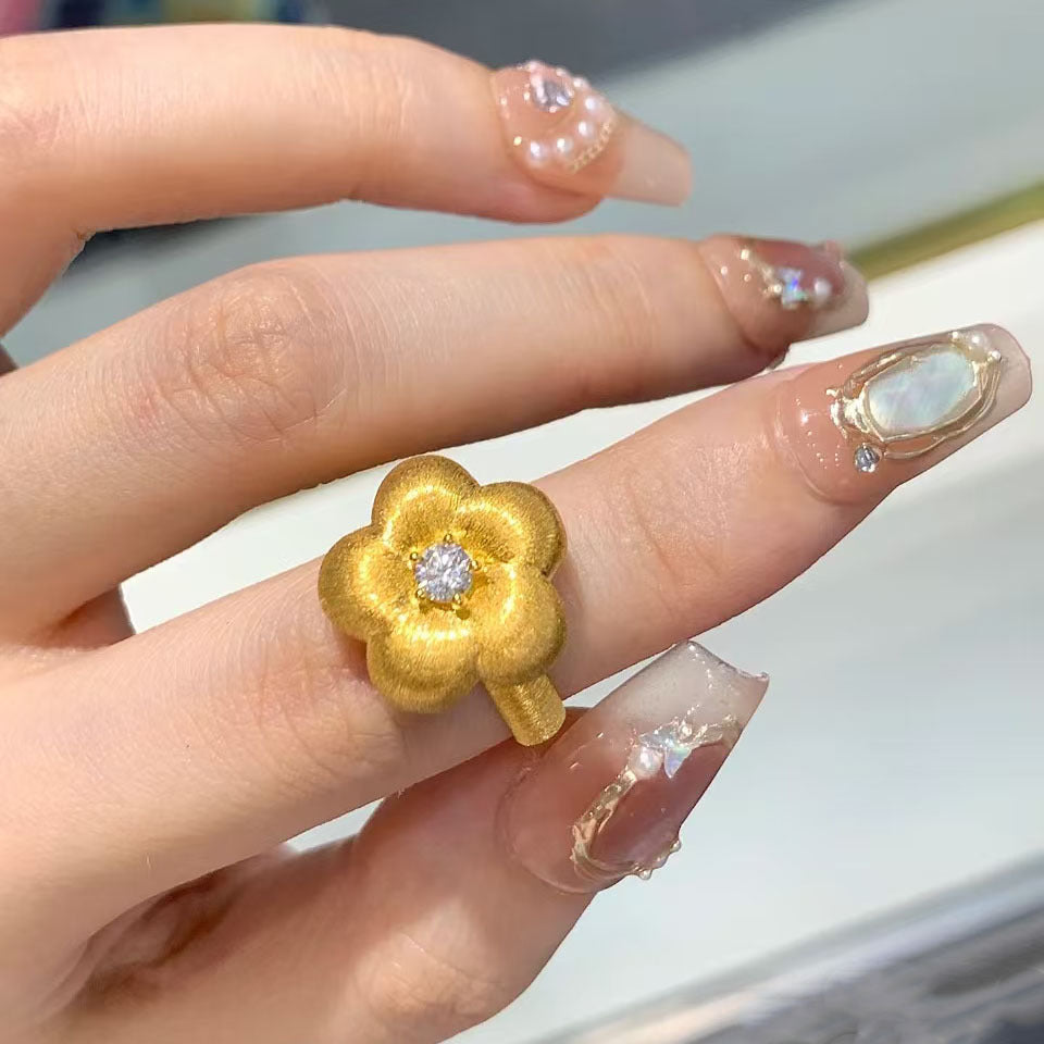 Plum Brushed Zircon Ring New Niche Temperament Entry Lux
