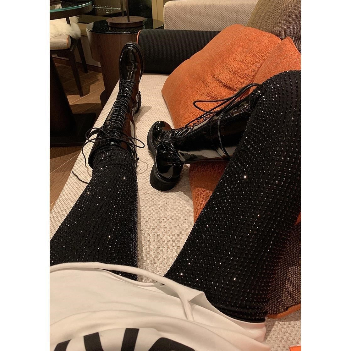 Heavy-Duty Hot Rhinestones Sparkling Slim Leggings