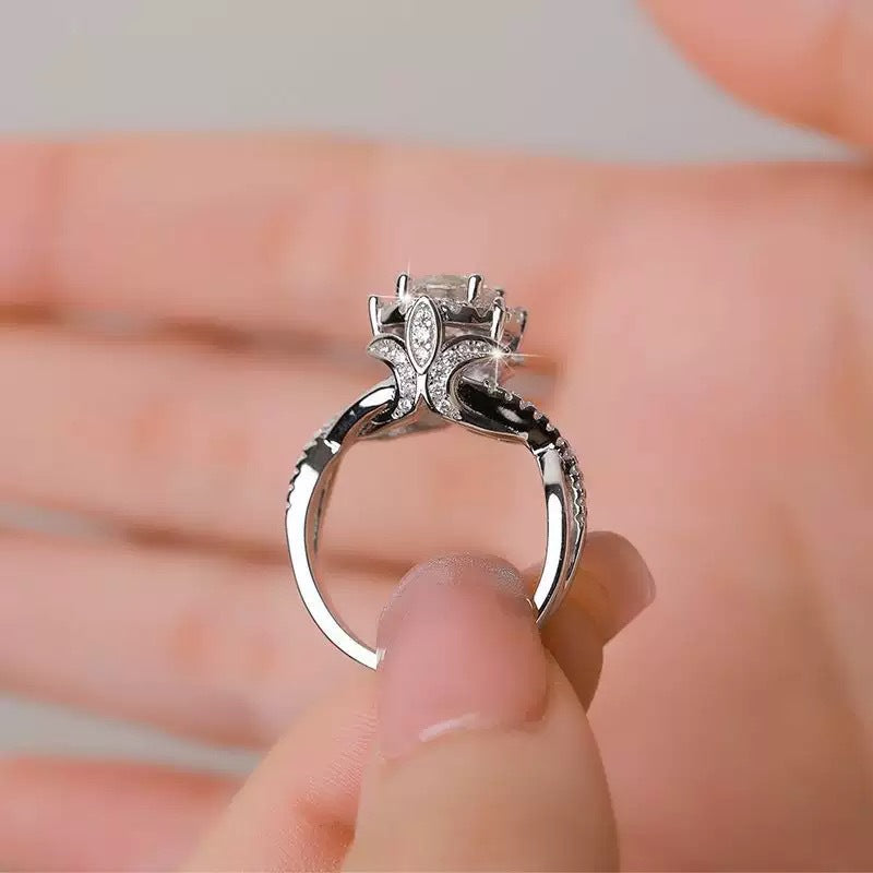Elegant 1 Carat Six-Prong Wedding Ring Light Luxury Adjustable Couple Ring For Women