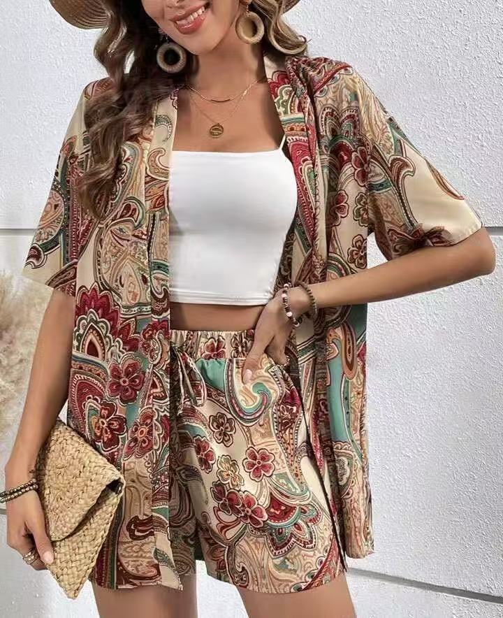 Female Fashion Casual Printing Cardigan Suit