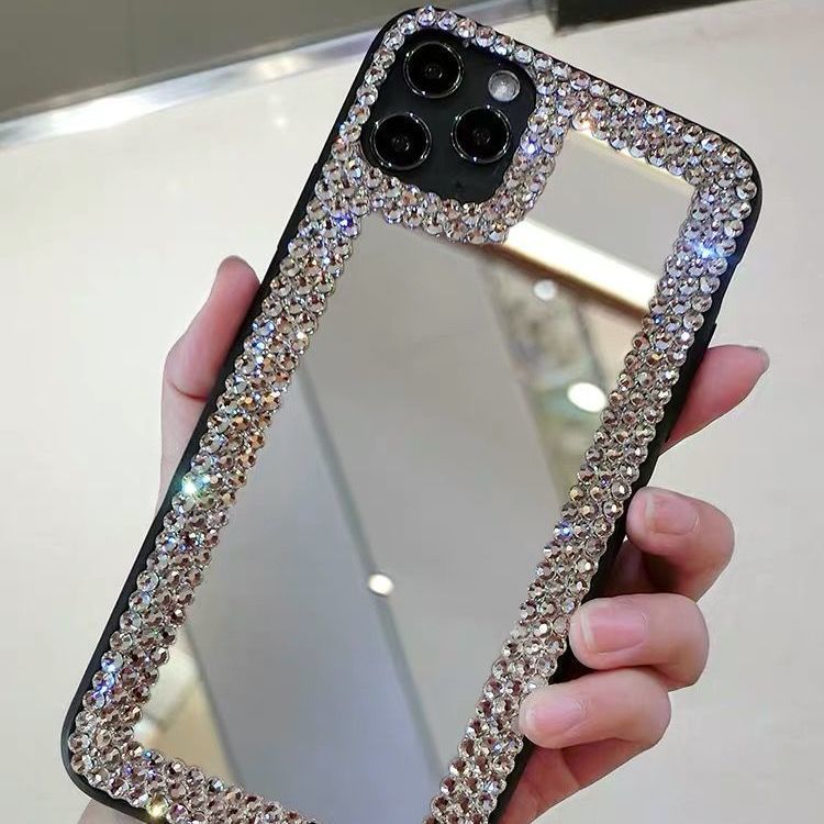 Acrylic Mirror Rhinestone Luxury Diamond Makeup Mirror Phone Case