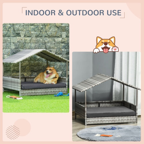 The Rattan Dog House Outdoor with Canopy Is Suitable for Small and Medium-Sized Dogs