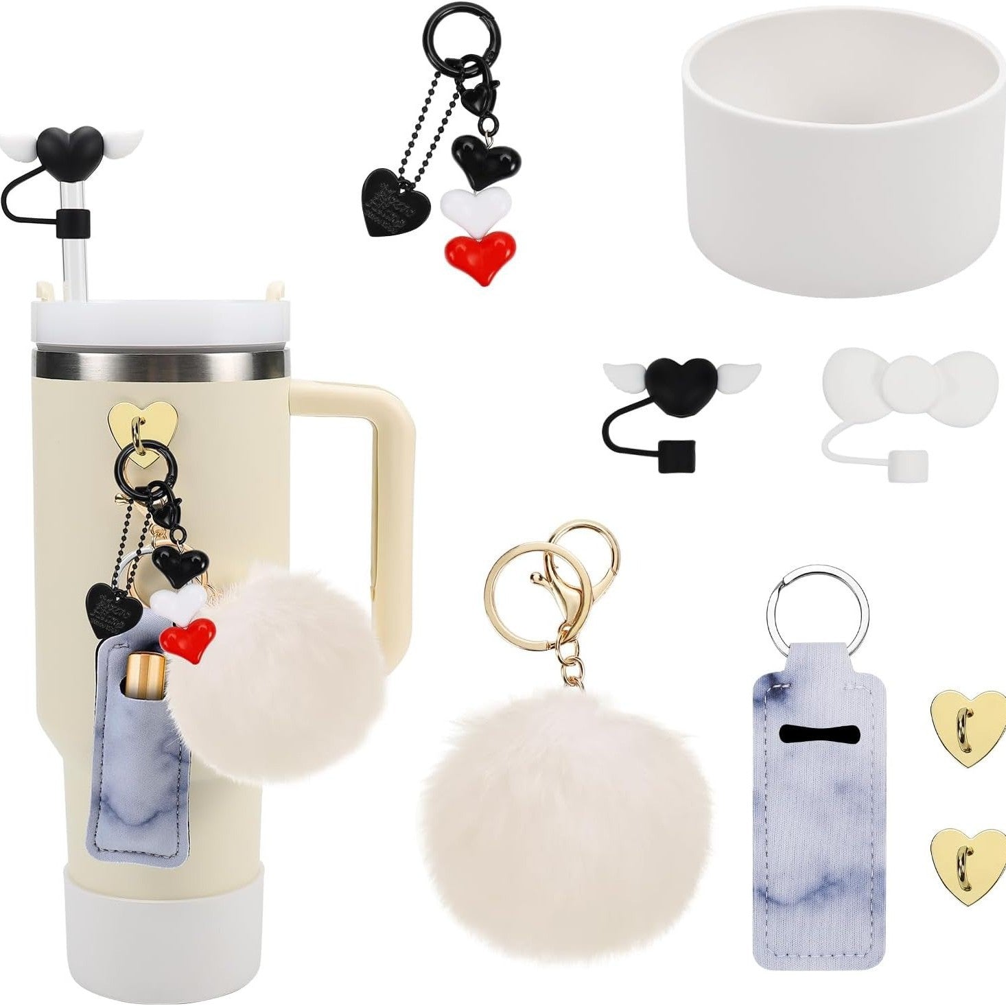 10mm Love Heart Bow Tie Straw Cap Soft Rubber Cup Cover Pendant Ornament