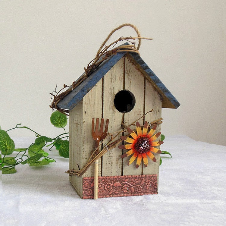 Wooden Bird House Outdoor Pendant