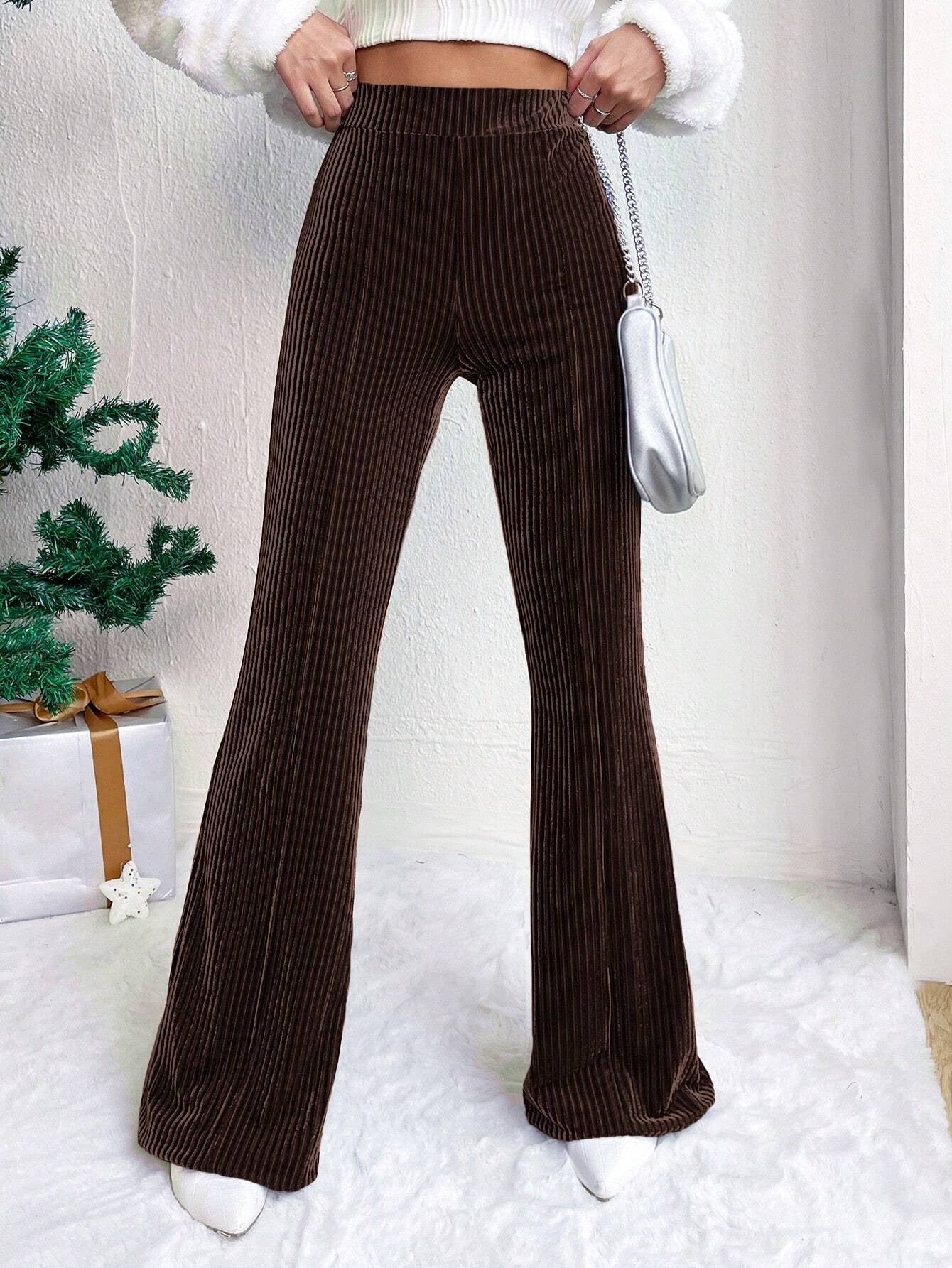 High Waist Lamp Wick Corduroy Bell-Bottom Pants Wide Leg Women