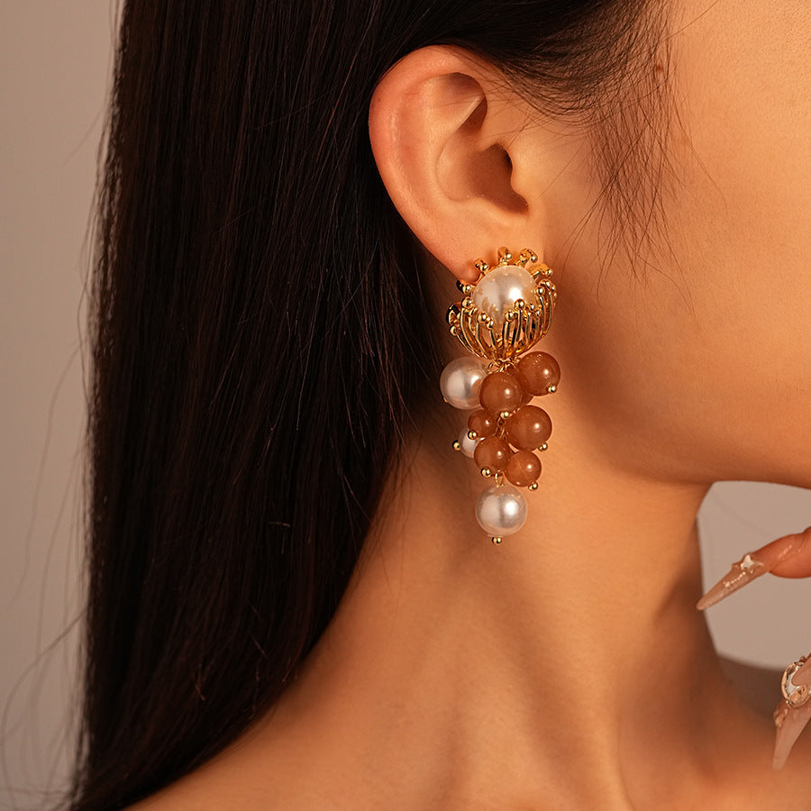 Vintage Artificial Glass Beaded Double-Layer Necklace Earrings