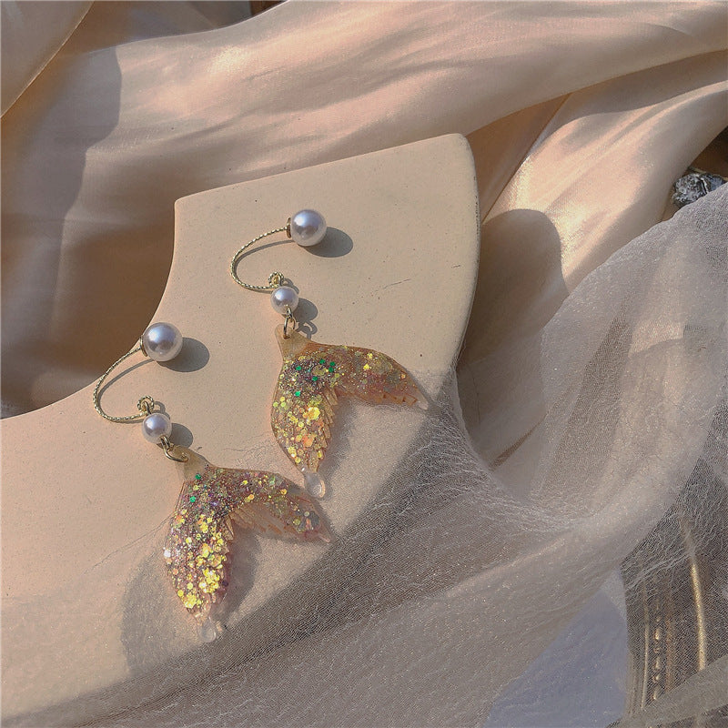 Mermaid Legend Colorful Fishtail Hanging Earrings Pearl