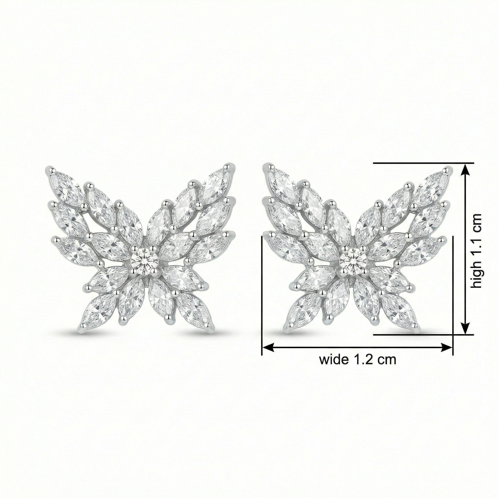 925 Sterling Silver Sparkling Marquise Cut Gemstone Butterfly Stud Earrings in Elegant Sterling Silver