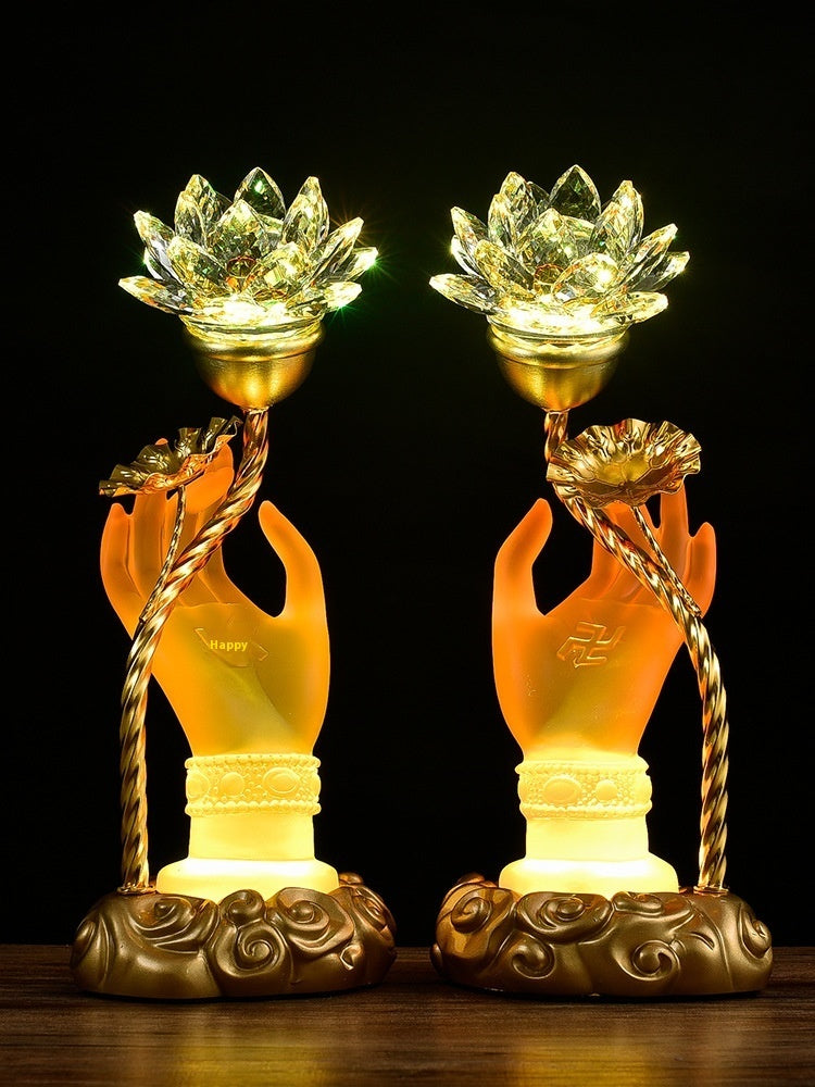 Colorful Crystal Lotus Buddha Hand Plug-in Buddha Worshiping Lamp