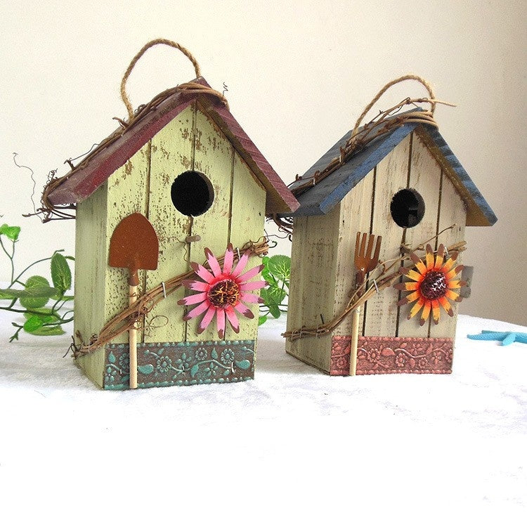 Wooden Bird House Outdoor Pendant