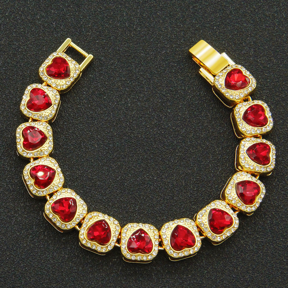 Men's Splendid Diamond Heart Love Heart Red Diamond Necklace