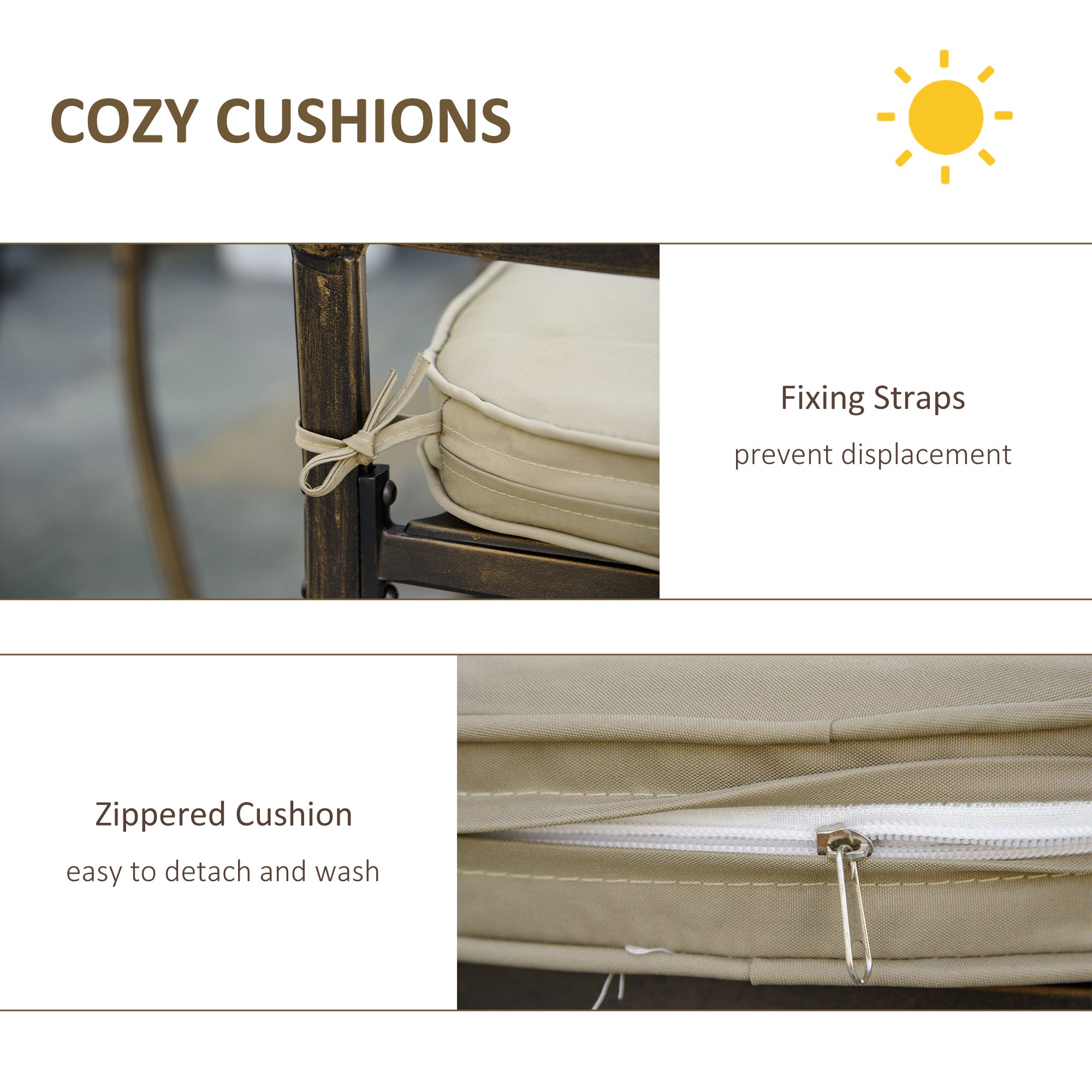 4 Seater Outdoor Dining Set Antique Cast Aluminium Garden Furniture Set With Cushions Round Dining Table With Parasol Hole, Bronze