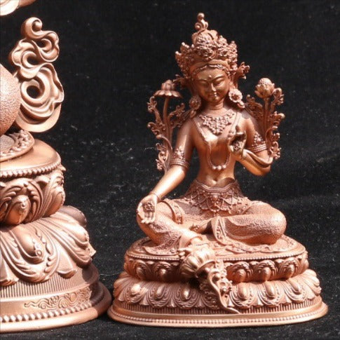 Pure Copper Green Tara Buddha Statue Tibetan Buddha Statue Red Copper Casting Religion Buddha Ornament