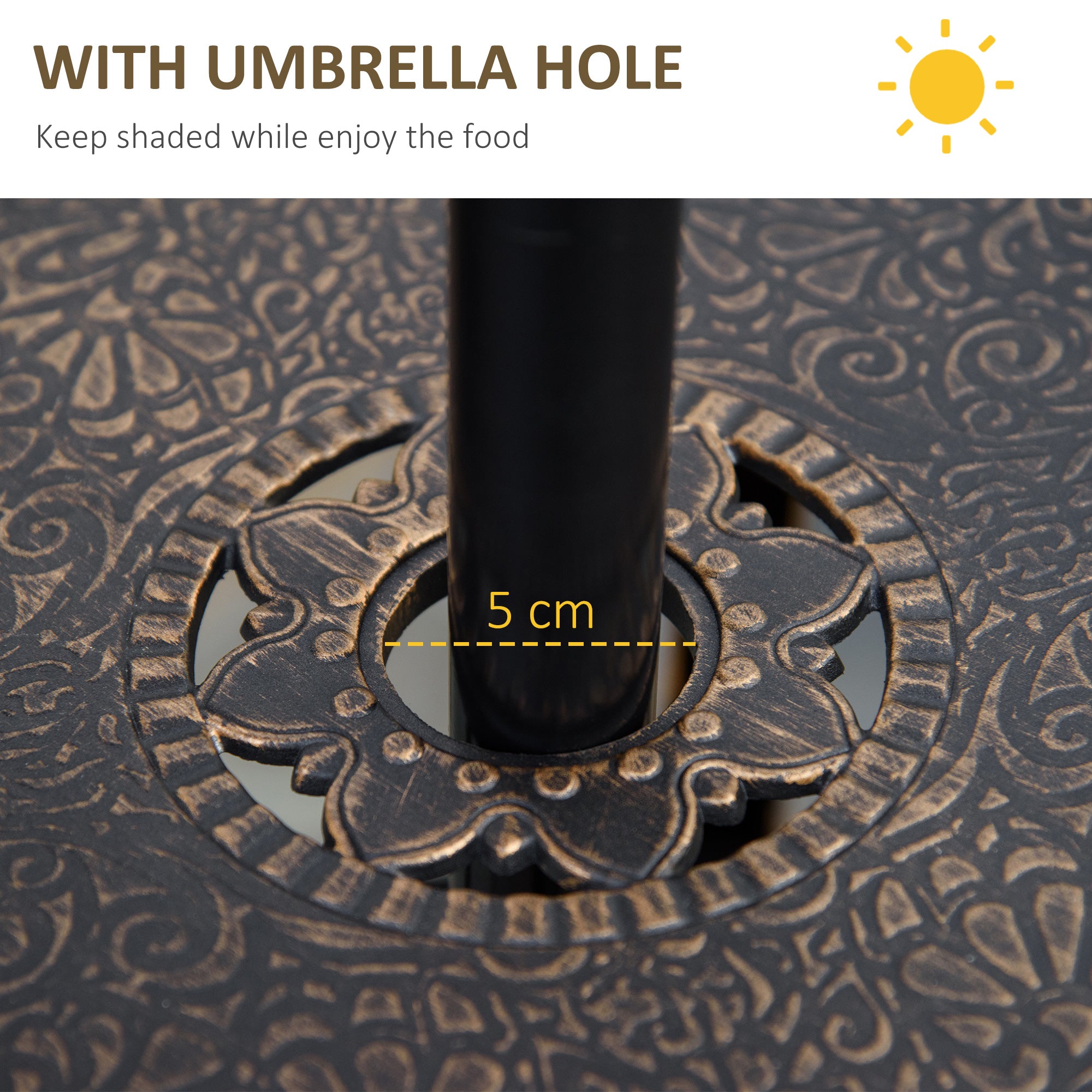 4 Seater Outdoor Dining Set Antique Cast Aluminium Garden Furniture Set With Cushions Round Dining Table With Parasol Hole, Bronze