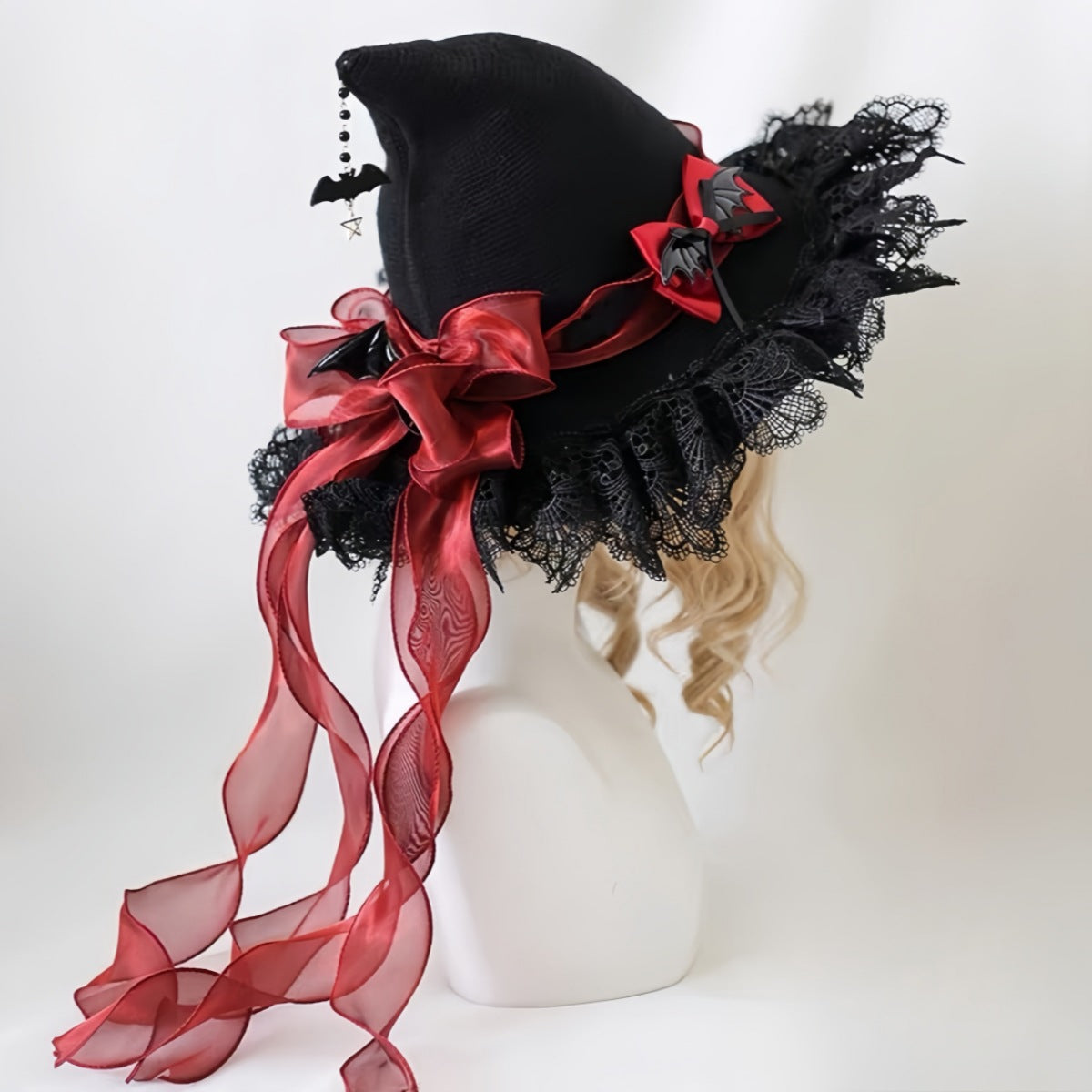 Handmade Dark Devil Gothic Lolita Lace Witch Hat