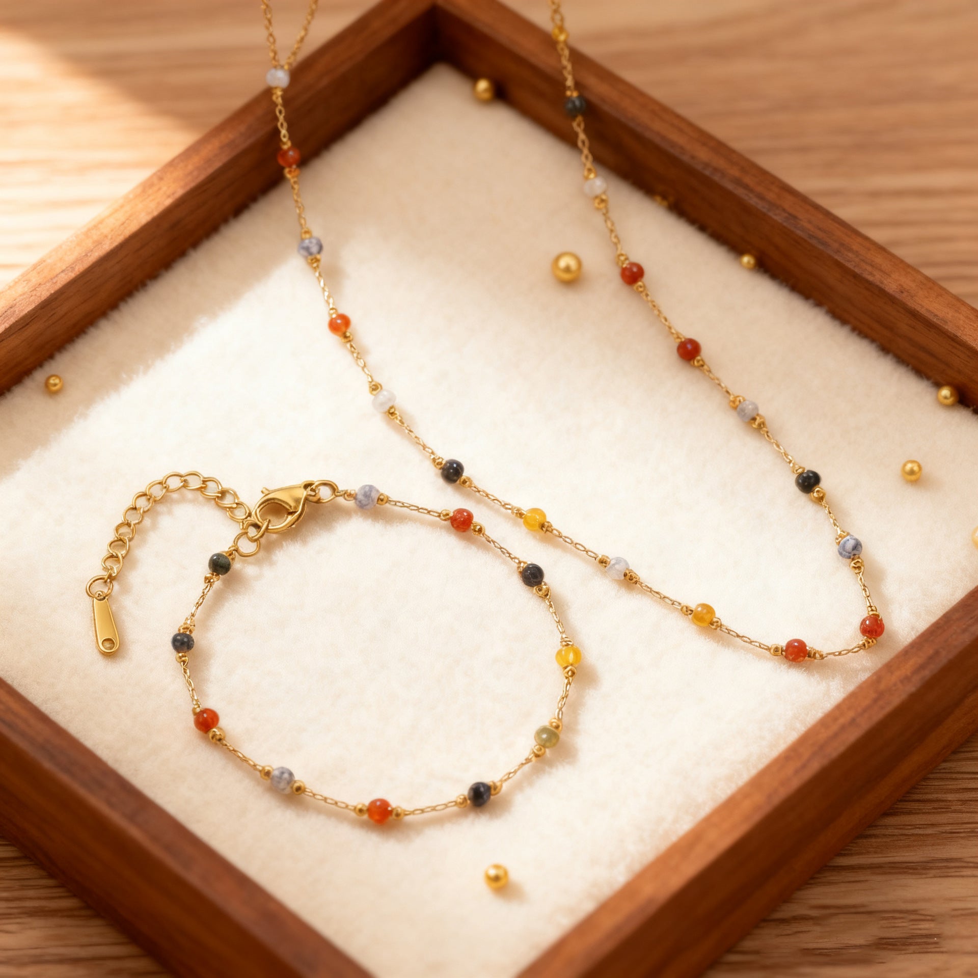 Mixed Natural Stone Mosaic Design Titanium Steel 18k Gold Bracelet