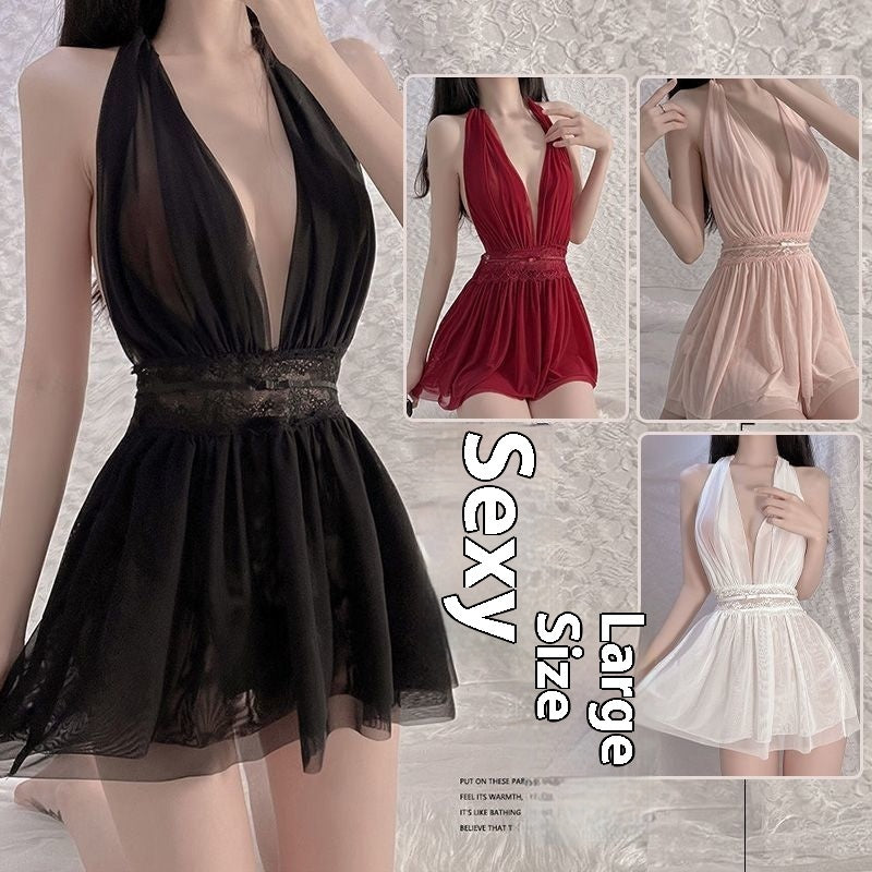French Mesh Backless Halter Sexy And Breathable Nightdress For Women