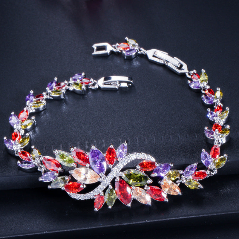 Ice Flowers European And American Elegant Zircon Bracelet Full Diamond Inlaid Ornament Multi-color