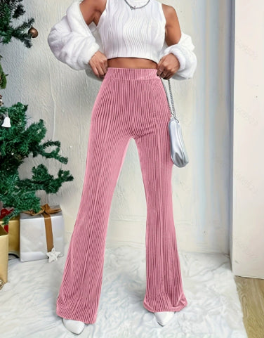 High Waist Lamp Wick Corduroy Bell-Bottom Pants Wide Leg Women