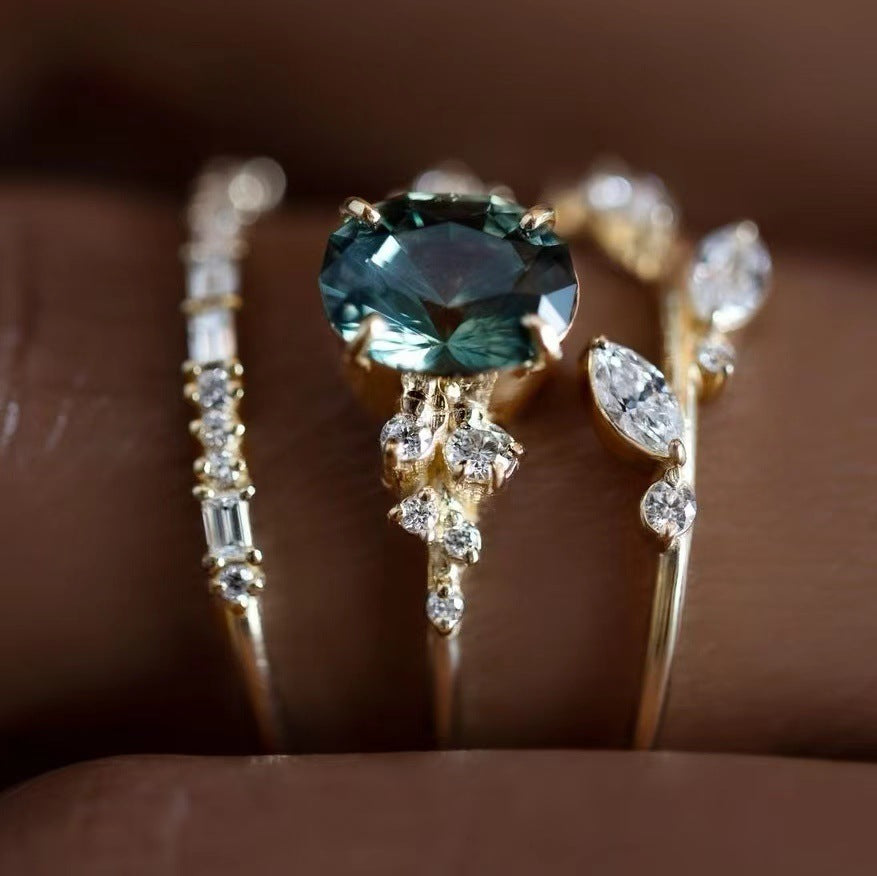 Light Luxury Temperament Flower Ring Three-Piece Ring Set