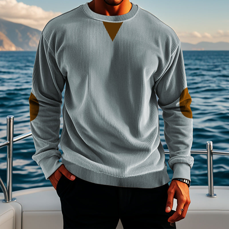 Stand Collar Corduroy Long-Sleeved Sweater For Men