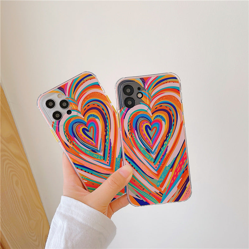 Colorful Heart Couple Phone Case Corner Shockproof Soft Cover Coque