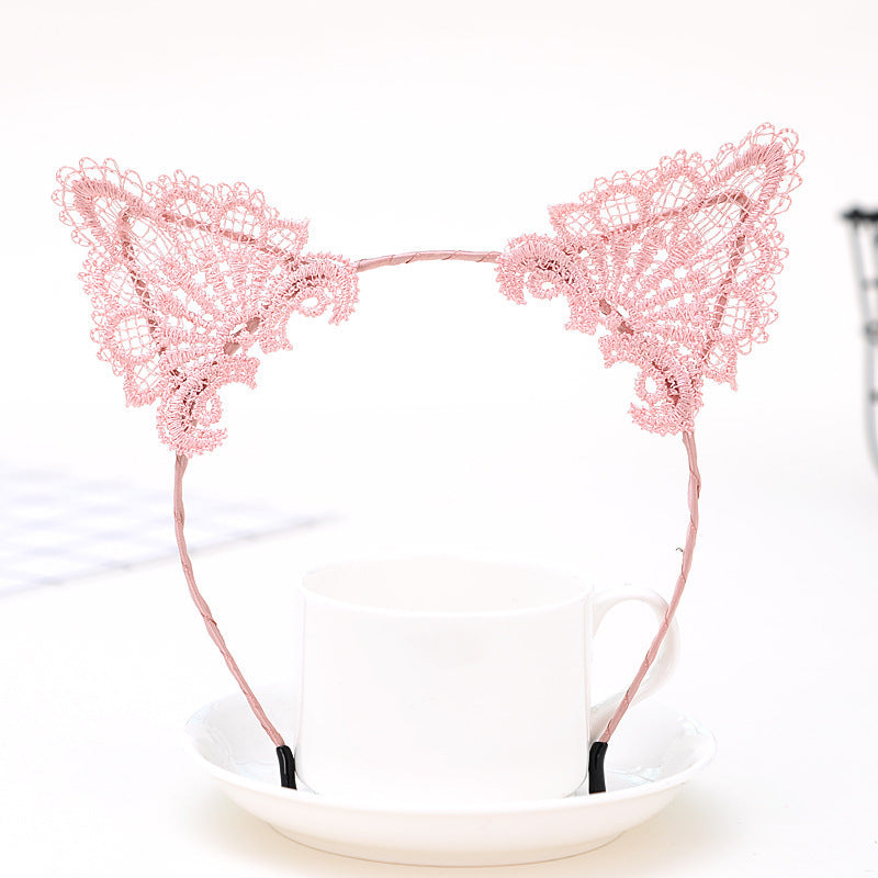 Lace Cute Cat Ear Hair Band Female Face Wash Hairpin