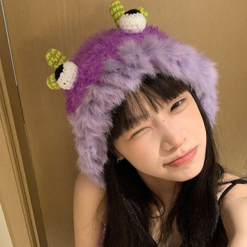 Cartoon Cute Monster Hat Casual Versatile Plush Bonnet