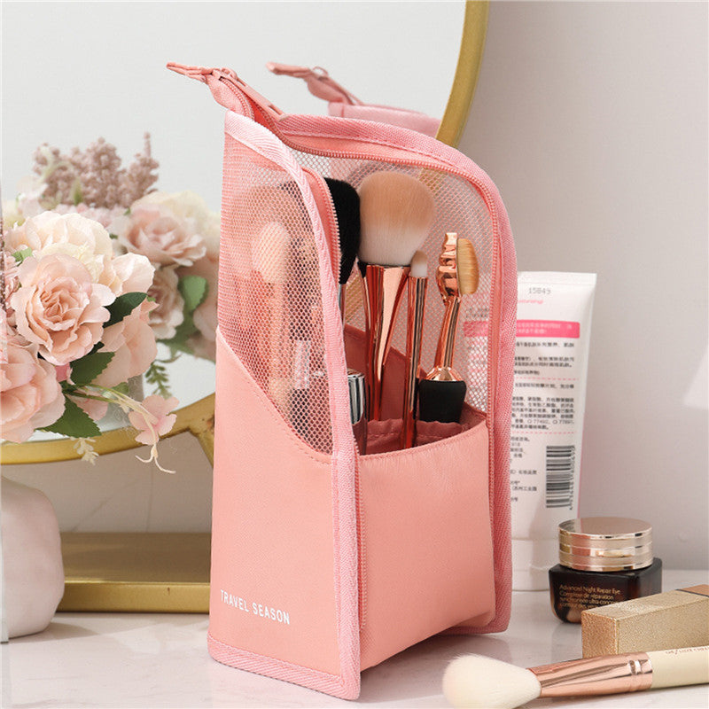 Makeup Brush Case Makeup Brush Holder Travel Waterproof Cosmetic Bag Stand-Up Foldable Makeup Cup With Zipper