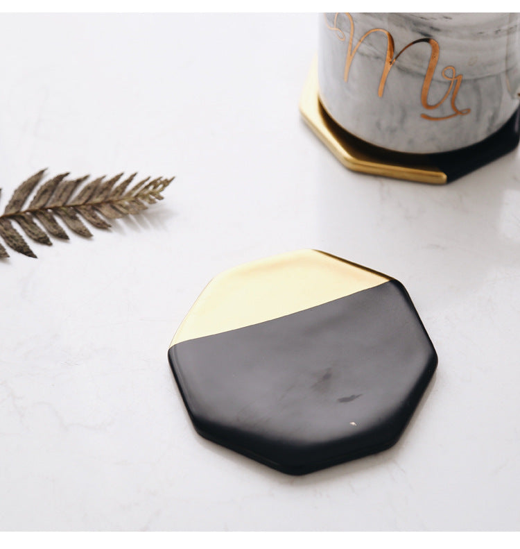 Marble Gold Plated Ceramic Coaster