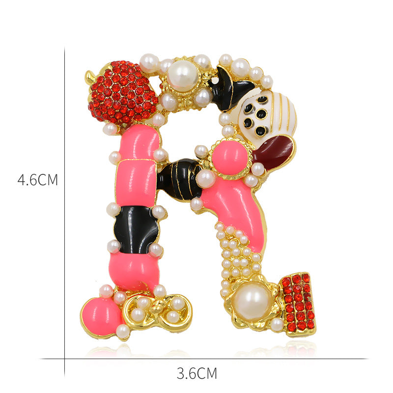 Brooch Customization English Letter Brooch Pearl Pin female