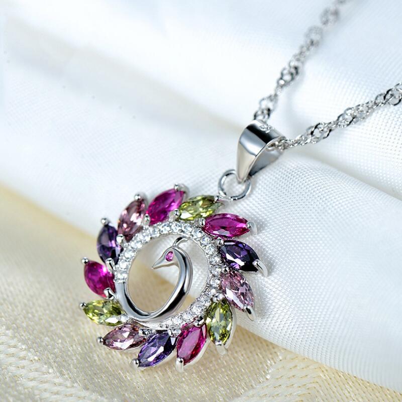 Female Colorful Peacock Gem Necklace