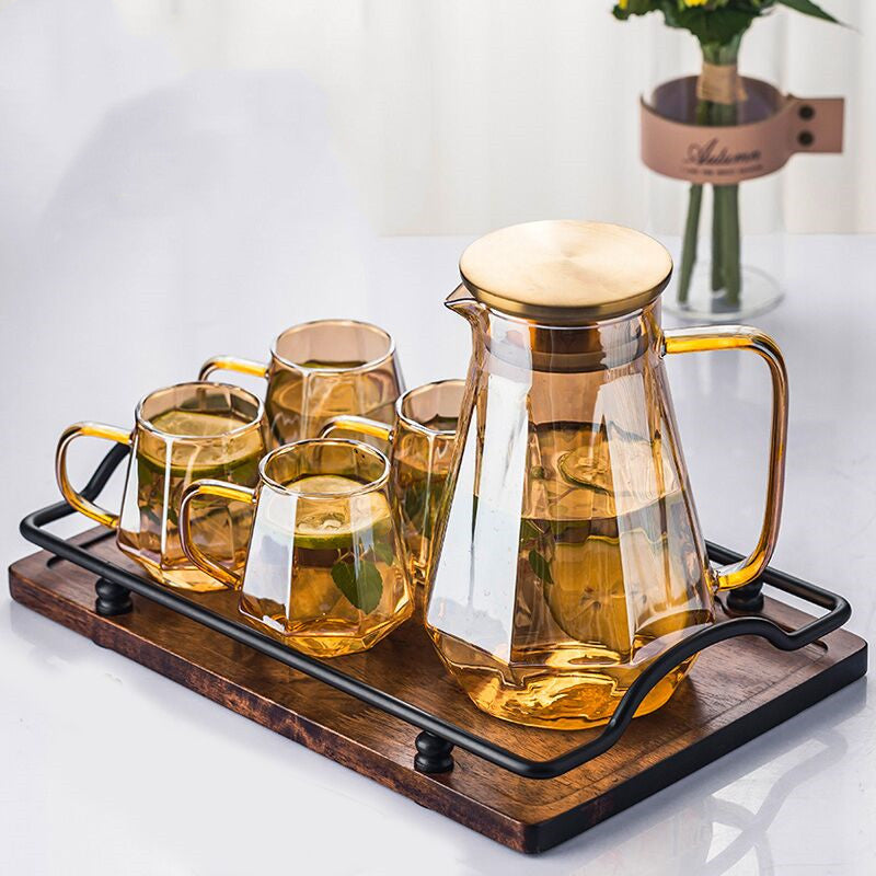 Cold Kettle Light Luxury European Style Cold Water Cup Household High Temperature Glass Kettle Large Capacity Water Cup Set Tea Cup