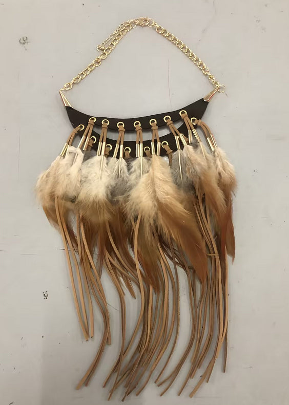 Boho Indie Choker Feather Necklace