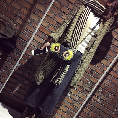 Spring New Ladies Bag Fashion Trend Bag Cartoon Contrast Color Lock with Cover Bag Shoulder Oblique Bag