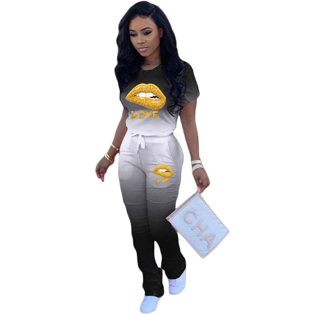 Positioning Gradient Lips Letter Folds Two Casual Suits