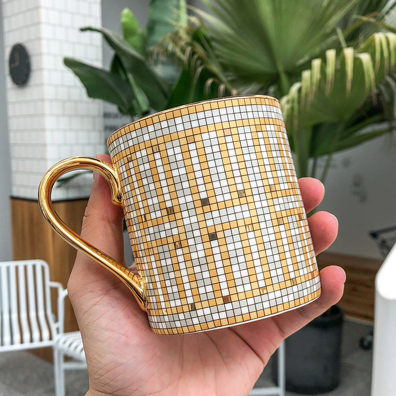 Mosaic Gold Ceramic Mug Business English Feng Shui Cup