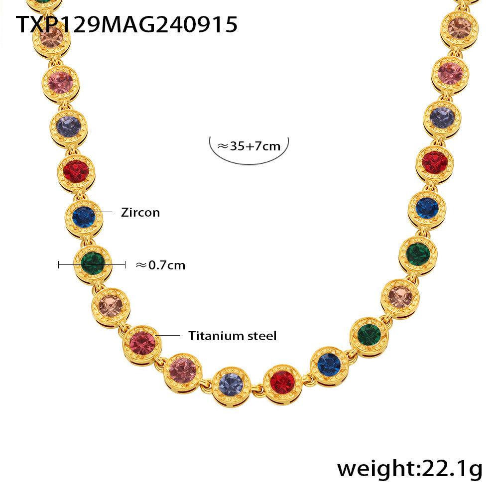 European And American Style Color Zircon Necklace High Sense Graceful And Fashionable