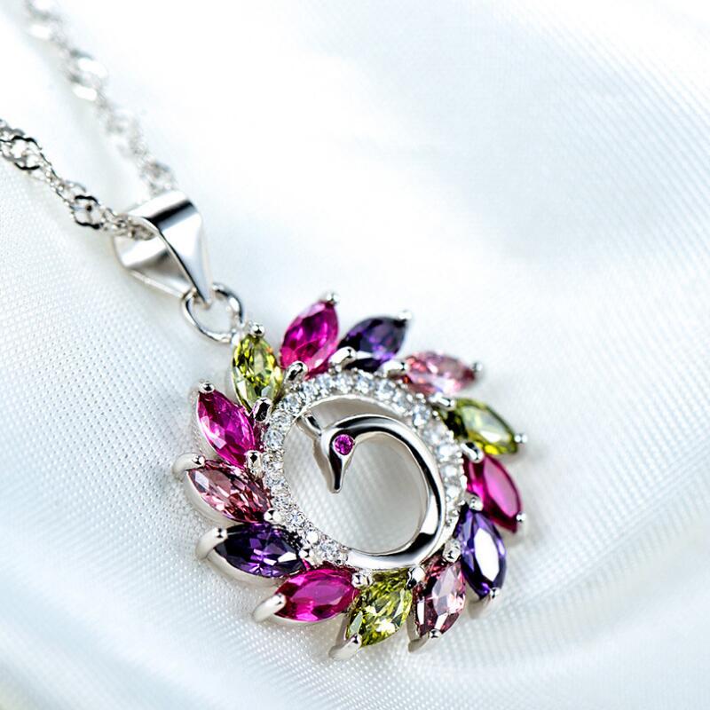 Female Colorful Peacock Gem Necklace