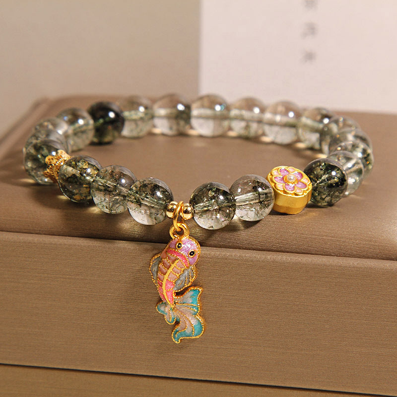 Green Phantom Quartz Crystal Goldfish Bracelet For Women