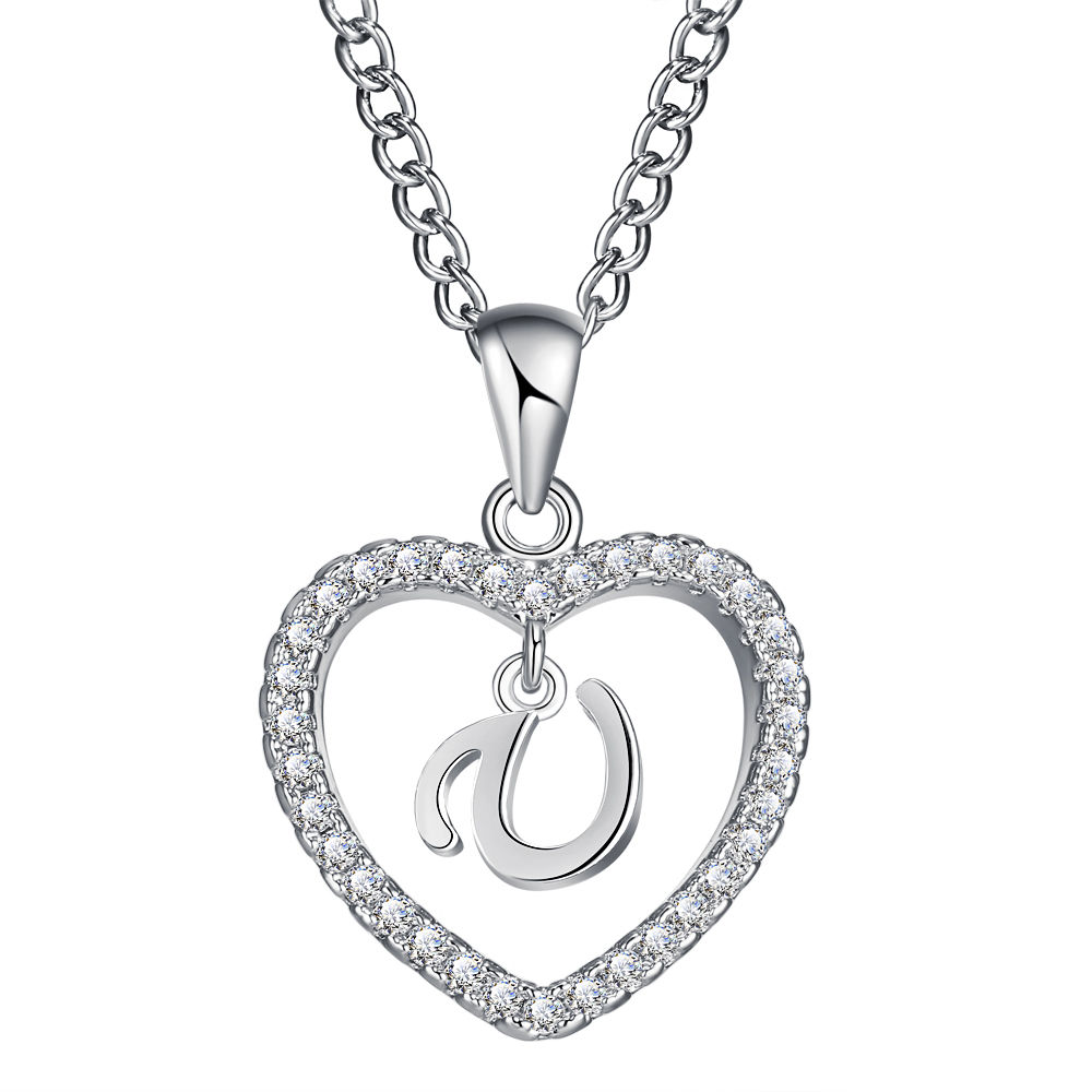 26-Letter Zircon Heart Necklace