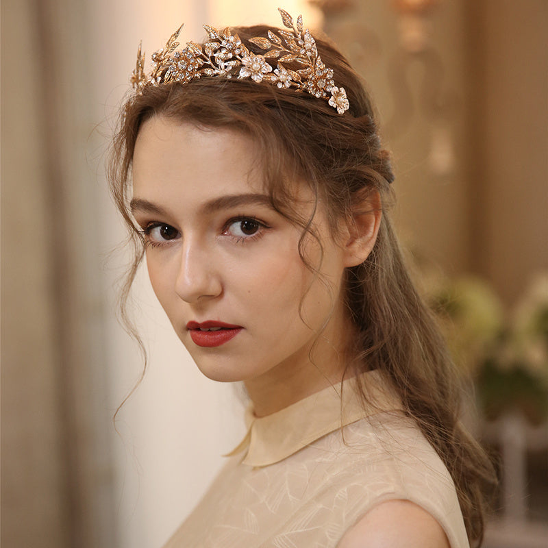 Creative Flower Leaf Bride Crown Wedding Tiara Alloy