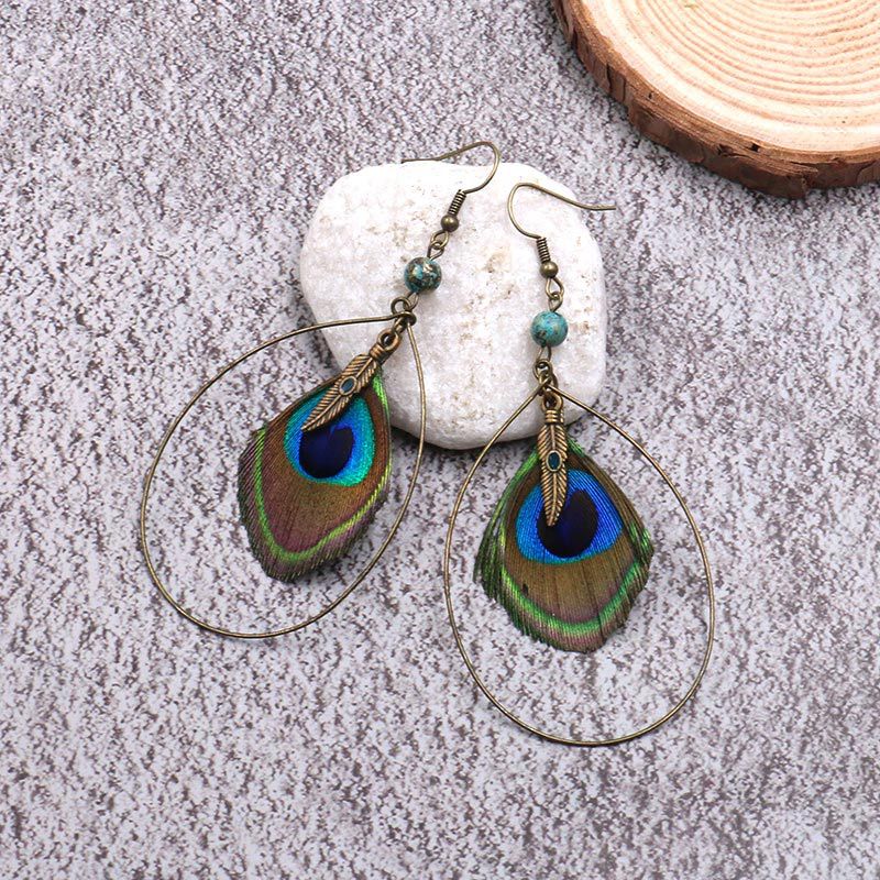 Natural Peacock Feather Earrings