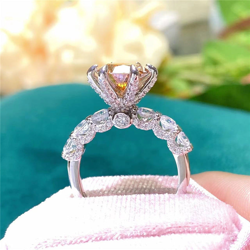 Temperament Fashion Yellow Color Moissant Diamond Ring