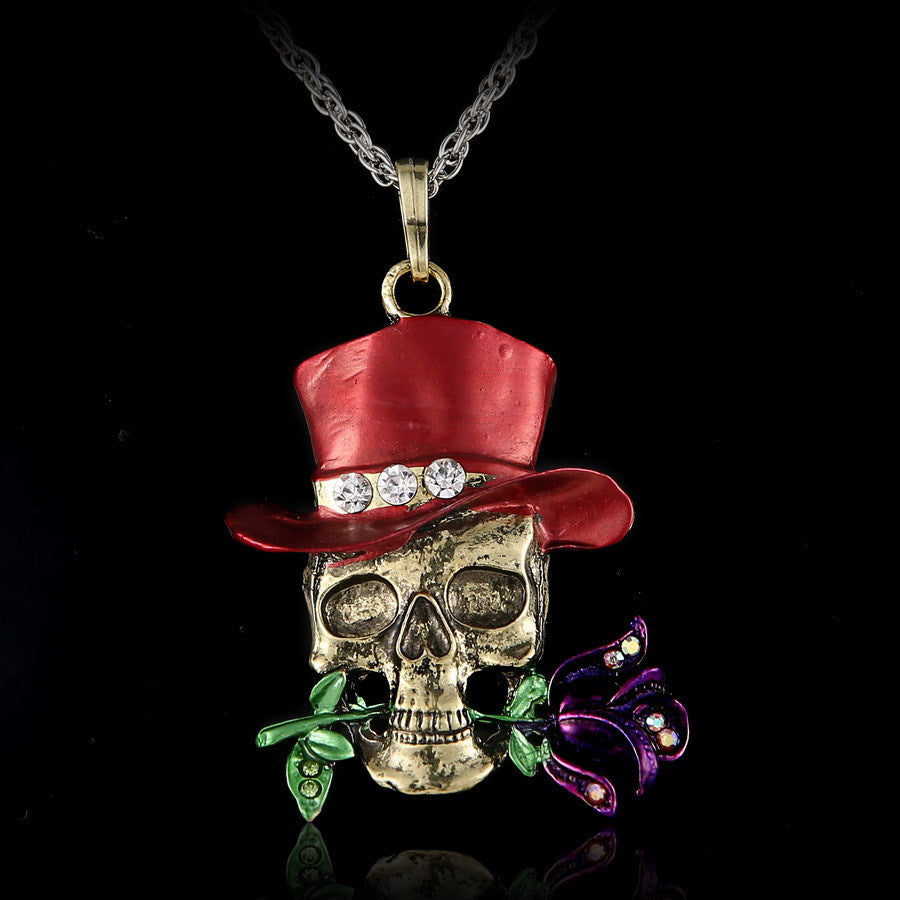 Vintage Diamond-Studded Skull Necklace