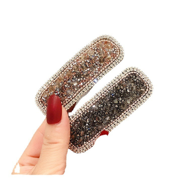 Girly Temperament Side Clip Net Red Rhinestone Broken Diamond Back Head