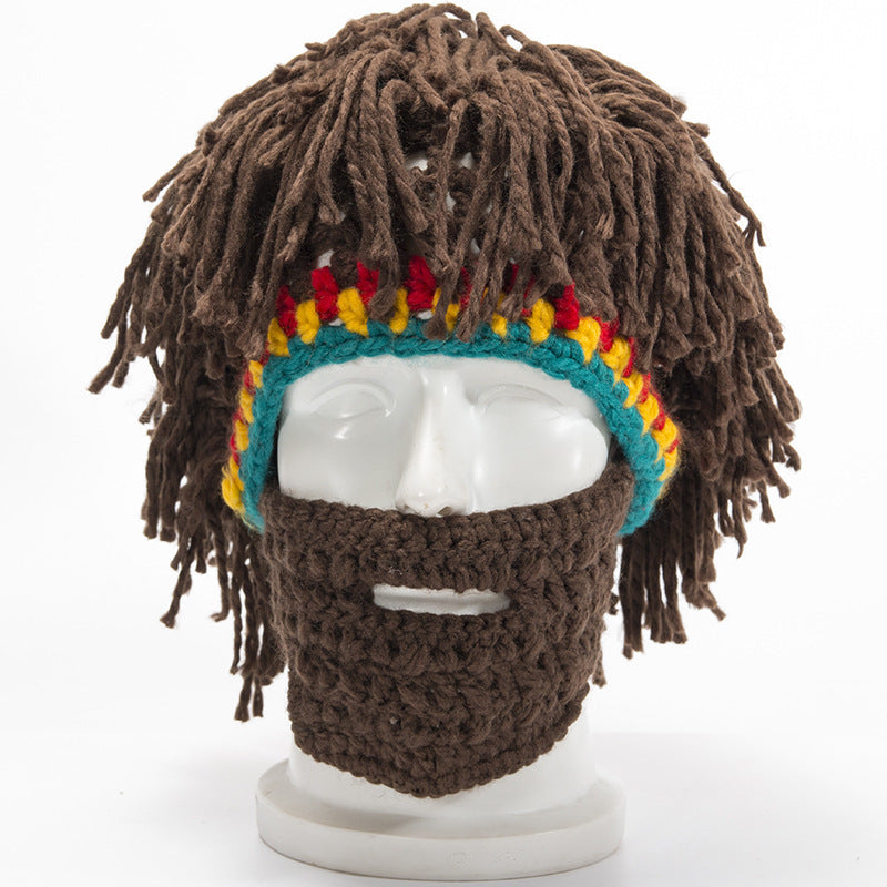Halloween Party Spoof Knit Wool Hats Handmade Beard Men and Women Wig Hats