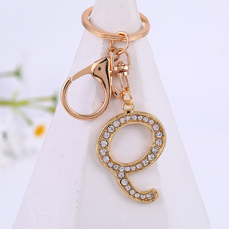 Metal Inlaid Diamond 26 English Letter Key Ring