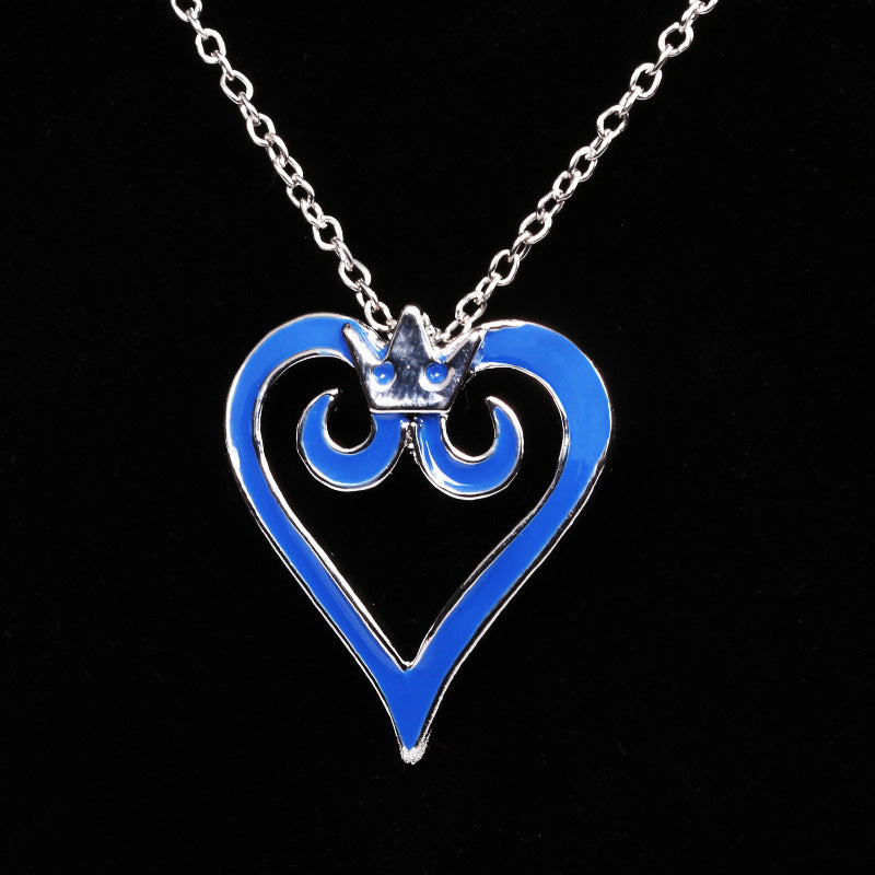 Blue Heart-Shaped Crown Necklace Key